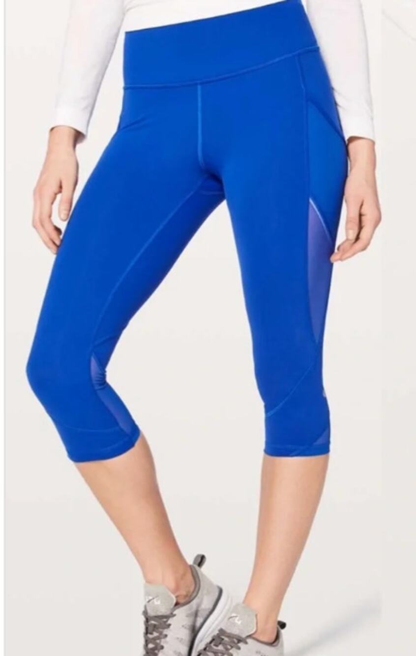 Lululemon Cropped Side Pockets Running Yoga Pants Leggings Royal Blue 6